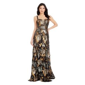 Dress The Population Anabel Floral Sequin Maxi Gown Gunmetal Multi Small